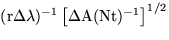 $\rm (r\Delta\lambda)^{-1}\left[\Delta A(Nt)^{-1}\right]^{1/2}$